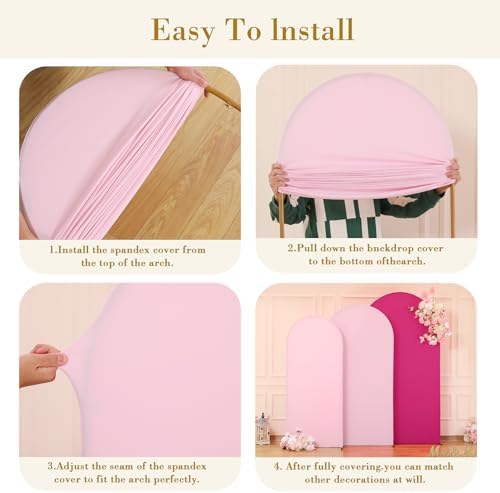 Pink and Hot Pink Arch Cover 3 Set-8FT, 7.2FT, 6.6FT Arch Backdrop Cover Spandex Fitted 2- Color Fabric Stand Covers for Baby Shower Girls Birthday Party Wedding Photo Background Decorations - Image 6