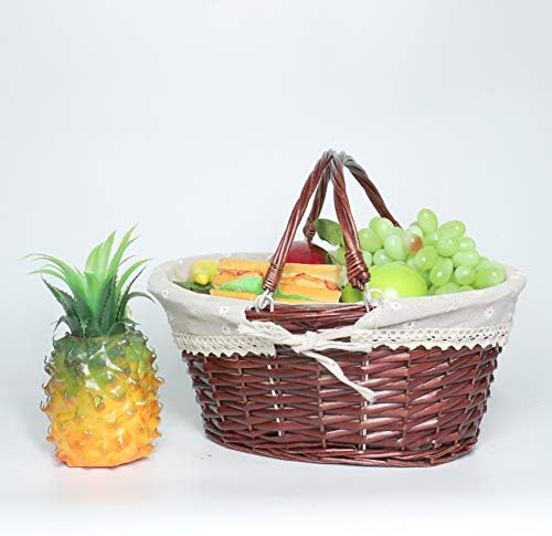 Wicker Gift Baskets Empty Oval Willow Woven Picnic Basket Easter Candy Basket Wine Basket with Handle Egg Gathering Wedding Basket (Brown) - Image 2