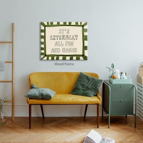 Wrapped Framed 16x24 inch It's Literally All Fun And Games Funny Quotes Wall Art Preppy Minimalist Poster Canvas Prints For Kids Living Room Nursery Bedroom Wall Decor - Image 6