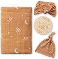 Miaoberry 100% Organic Cotton Baby Muslin Swaddle Blanket Set| Burnt Orange Boho Moon| Gender Neutral for Boys Girls|Moon Leaf| Hospital Newborn Receiving Blanket |Newborn Unisex by MiaoberryBaby
