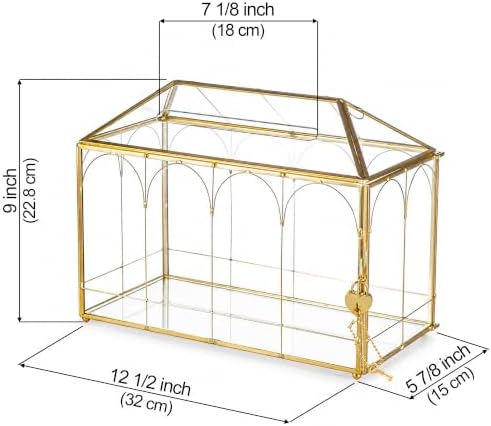 Glass Card Box with Slot, 12.6" x 5.9" x 9" Large Gold Clear Card Boxes for Wedding Receptions, Christmas Decor, Baby Shower, Birthday Party, Bridal Shower - Slot Length 7.1 Inches - Image 4