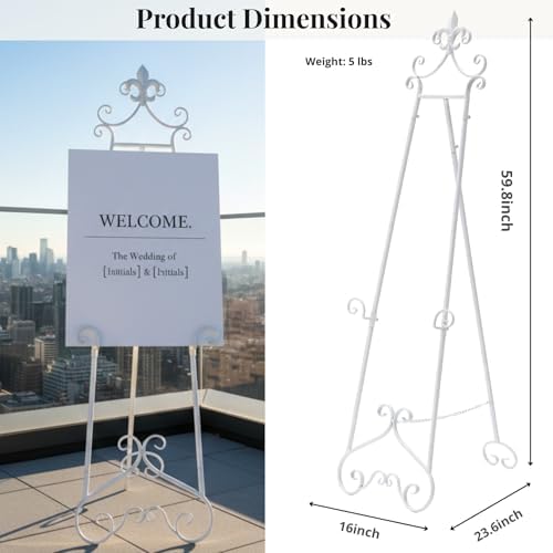 60” H White Easel Stand for Sign Metal Adjustable - Image 3