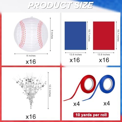 72 Pieces Baseball Paper Lanterns Centerpieces Decorations 8'' Lanterns Table Centerpieces with Metallic Foil Centerpiece Wrapping Paper and Ribbons for Baseball Birthday Party (72 PCS, Baseball) - Image 2
