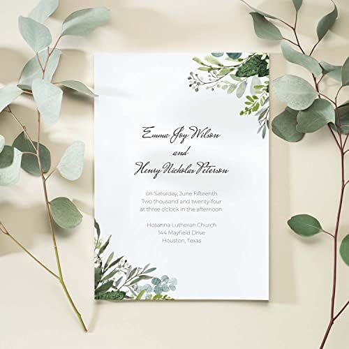 Canopy Street Personalized Greenery Script Invitations / 25 Custom Modern Wedding Invites With White Envelopes / 5" x 7" Flat Watercolor Botanical Party Invite/Made In The USA - Image 3