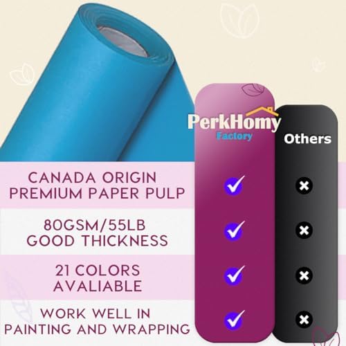 PerkHomy 48" x 2,400" (200') Lake Blue Kraft Paper Roll for Craft Bulletin Board Paper Art Table Covering Crafting Gift Wrapping Bouquet Packing Parcel 80GSM 55LB (Lake Blue, 48" x 200') - Image 3