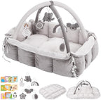 5-in-1 Baby Play Gym and Tummy Time Mat, 12 Learning Cards, Plush Activity Mat with 6 Toys, Baby Gym, Convertible to Ball Pit, Baby Gift, Grey by Unknown