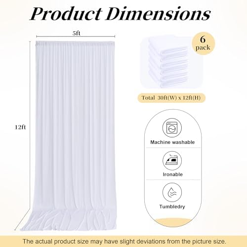 30ftx12ft Wrinkle Free White Backdrop Curtains for Parties, 6 Panels 5x12FT Long Silky Polyester White Photo Backdrop Drapes Back Drop Cloth for Wedding Birthday Photography Background Decor - Image 6