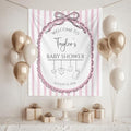 Personalized Baby Shower Banner Custom Pink Bow Backdrop Coquette Striped Girl Shower Tapestry Welcome Sign Baby Sprinkle Decoration Photo Booth Props Customized Newborn Baby Party Decor by Unknown