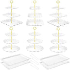 Lzerking Dessert Table Display Set 13PCS, 3-Tier Cupcake Stand Set with Metal Gold Rods, 3 Round & 3 Square Dessert Stands, 4 Serving Trays & 3 Tongs for Wedding Birthday Baby Shower Party Decor by Lzerking
