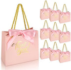 EQOREIIN 100 Pack Small Thank You Gift Bags with Handles & Ribbon, Pink by EQOREIIN