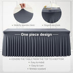 2 Packs Grey Table Clothes for 4 Foot Rectangle Tables, One-Piece Wrinkle Resistant Stretch Spandex Table Covers with Skirt for Event Banquet Wedding Birthday Party - Image 2