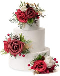 TINGE TIME 3Pcs Pre-made Cake Toppers，Wedding Artificial Flowers Decor, Cake Decorations for Weddings, Birthdays, Party,Baby Shower,Celebration(Burgundy) by TINGETIME