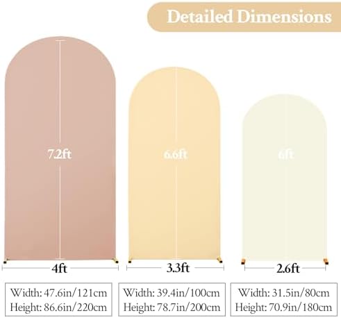 Boho Arch Backdrop Cover 7.2FT 6.6FT 6FT Stretchy Wedding Arch Covers Set of 3 Spandex Fitted Nude Champagne Cream Fabric Backdrop Cover for Party Baby Shower Birthday Decoration - Image 6