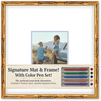 CountryArtHouse Signature Keepsake Frame - Square Mat Window - Gold Bamboo Genuine Hardwood 20x20 8x8 Photo - Sky Blue Border Mat - Gel Pens Included for Guest Signing by CountryArtHouse