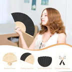 50Set Wedding Hand Fans Party Favors Black Paper Folding Handheld Fans Bulk, DIY Bamboo Fans with Thank Tag Organza Bag for Summer Guests Bridal Dancing Props Church Decoation - Image 3