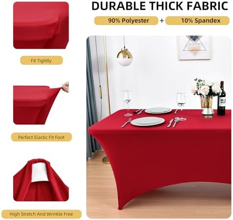 10-Pack 6ft Spandex Table Covers for Rectangle Standard Folding Tables - Wrinkle Resistant Stretch Tablecloths - Ultimate Fitted Table Protector for Parties, Banquet, Wedding - Image 2