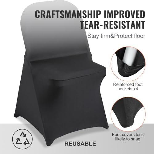 VEVOR Elastic Spandex Folding Chair Cover Universal Fit Chair Cover Removable Washable Protective Sofa Cover for Weddings, Festivals, Banquets, Parties, Celebrations, Dinners (Black-c, 30PCS) - Image 5
