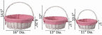 WICKERWISE Traditional White Round Willow Gift Basket with Pink and White Gingham Liner and Sturdy Foldable Handles, Food Snacks Storage Basket, Set of 3 - Image 4