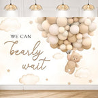 MEHOFOND 8x6ft Bear Baby Shower Backdrop We Can Bearly Wait Baby Shower Party Decorations for Boy Hot Airs Balloons Watercolors Clouds Stars Photography Background Newborn Photo Booth Props (Brown) by MEHOFOND