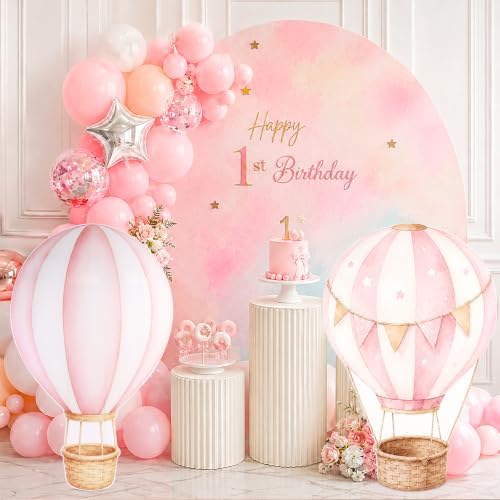2 PCS Large Hot Air Balloon Baby Shower Decorations, Pink Hot Air Balloon Cardboard Cutouts Theme Birthday Party Decor for Backdrop Yard Signs Standup Photo Booth Props by Unknown
