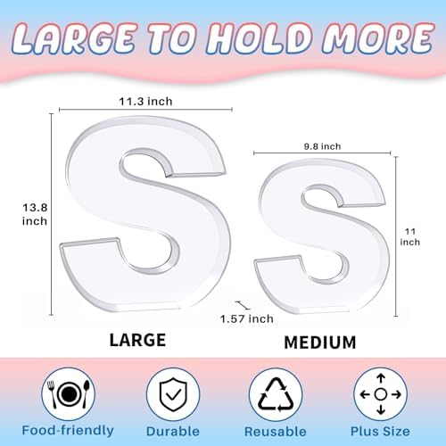 13.8" Extra Large Acrylic Letter Charcuterie Board Box, Reusable Fillable Letter Cake Candy Dish Display Serving Tray for Birthday Anniversary Party Decoration (S) - Image 2