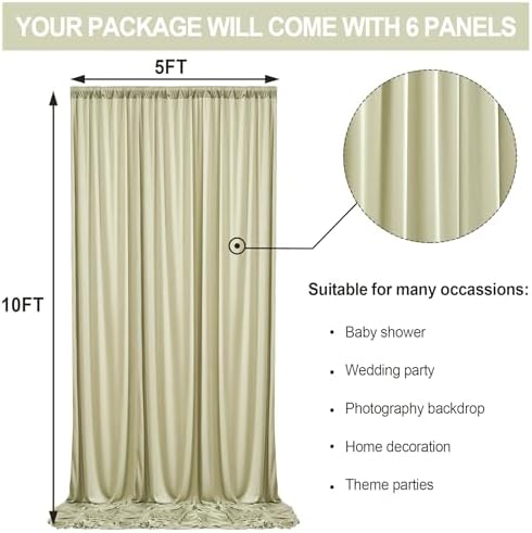 30 ft x 10 ft Wrinkle Free Light Green Backdrop Curtain for Parties, Thick Green Polyester Photo Backdrop Drapes for Baby Shower Wedding Engagement Birthday Party Backdrop Stand,5ft x 10ft 6 Panels - Image 4