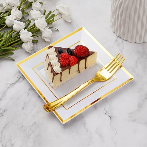 Goodluck 240Pcs 6.5" Square Gold Dessert Plates - Image 6