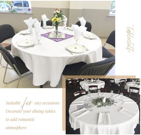 Showgeous 90 Inch Ivory Round Tablecloths, Polyester Table Covers - Image 3