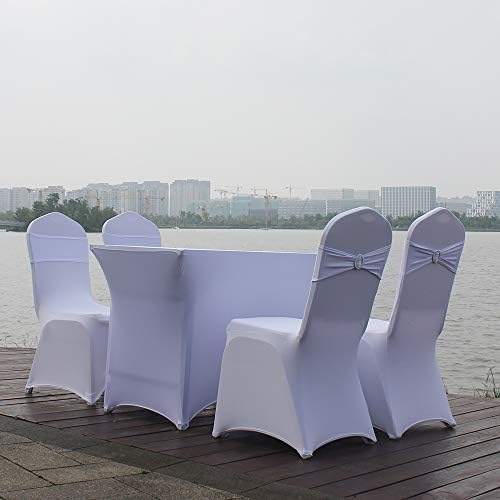 50pcs White Spandex Chair Sashes with Buckle for Wedding Party Banquet Birthday Anniversary Ceremony Reception Celebration Decoration Elastic Stretchable Chair Cover Bow Ribbons - Image 5