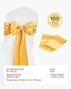 VEVOR Satin Chair Sashes Bows, Chair Ribbon Ties Back Sash, 7 x 108 inch, Wedding Reception Decoration, for Wedding Ceremony Baby Shower Party Events Banquet Cover Decoration (Gold, 100pcs) - Image 7