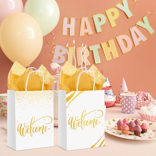 Kosiz 50 Sets Welcome Gift Bags Bulk with Handles and Tissue, White - Image 6