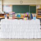 Pufogu White Tulle Table Skirt 9ft Tutu Ruffled Chiffon Tablecloth For Rectangle Wedding Baby Shower Girls Birthday Party and Cake Dessert Table Decorations(BrightRainbow, L9(ft), H30in) - Image 2