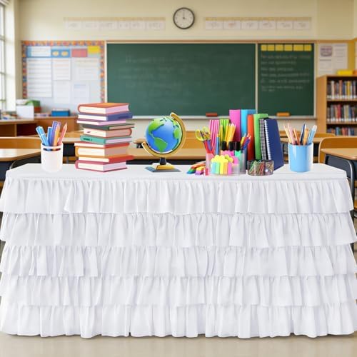 Pufogu White Tulle Table Skirt 9ft Tutu Ruffled Chiffon Tablecloth For Rectangle Wedding Baby Shower Girls Birthday Party and Cake Dessert Table Decorations(BrightRainbow, L9(ft), H30in) - Image 2