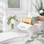 Maitys 50 Set Large Gable Boxes with Handle, Ribbon, Tag, White,Sage Green - Image 4