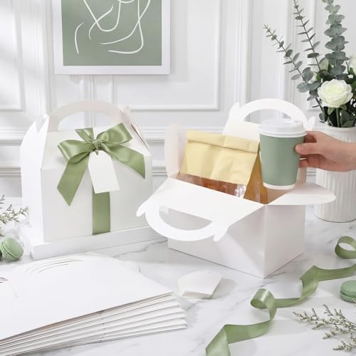 Maitys 50 Set Large Gable Boxes with Handle, Ribbon, Tag, White,Sage Green - Image 4