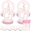 Zhehao 350 Pcs One Silly Goose Birthday Party Tableware Set Scalloped Pink Bow Baby Shower Plates Cup Napkins Forks for Birthday Party Decorations Supplies for 50 Guests by Zhehao