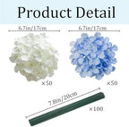 100 Pcs Faux White Blue Hydrangea Artificial Flowers Bulk, Fake Silk Hydrangea Flowers Heads with Stems for Wedding Decorations Garden Party Baby Shower Porch Home Decor Table Centerpieces - Image 3