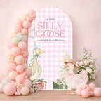 Arch Backdrop Cover One Silly Goose Baby Shower Girl Pink 1st Birthday Party Decors Spandex Stretchy Arch Stand Cover Plaids Cartoon Banquet Props (6.6FT,Cute) by HISDH