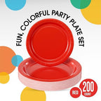 Party Solids Exquisite Red Paper Plates Disposable Heavy Duty 200 Pcs - 100-7" & 100-9" Red Disposable Plates For Party Heavy Duty 350 GSM For Birthday Supplies - Image 2