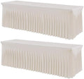 2 Pack Spandex Ivory Table Clothes for 8 Foot Rectangle Tables, Stretch Table Cloth 8ft Fitted Table Cover Desk Skirt for Parties Weddings Birthday Banquet Baby Shower by Htper