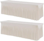 2 Pack Spandex Ivory Table Clothes for 8 Foot Rectangle Tables, Stretch Table Cloth 8ft Fitted Table Cover Desk Skirt for Parties Weddings Birthday Banquet Baby Shower by Htper