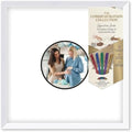 Solid Wood Signature Frame With Circle Opening - White Wood - Black Accent Mat - Guest Book Alternative With Gel Pens Made in the USA by CustomPictureFrames