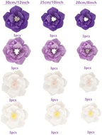 36 Pcs Tissue Paper Flowers Decorations for Wall,8" 10" 12" Crepe Paper Flowers for Floral Party Wedding Baby Bridal Shower Birthday Wall Decor (36, Purple,Light Purple,White) - Image 3