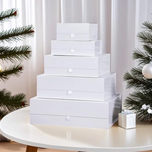 5 Pcs White Gift Box for Presents 10.8x7.5x3.5 Inches Magnetic Gift Boxes with Lid Luxury Gift Box for Rectangle Collapsible for Bridesmaid, Wedding, Birthday Gift Packging - Image 6