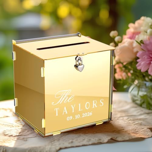 Booson Metallic Gold Mirror Acrylic Wedding Card Box with Lock - Image 7
