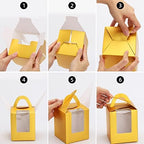 acDesign 100 Pcs Cupcake Holders Individual 3.6in*3.6in*4.3in Cupcake Boxes With Window Handle and Inserts for Bakery Wrapping Party Favor Packing(Gold) - Image 6
