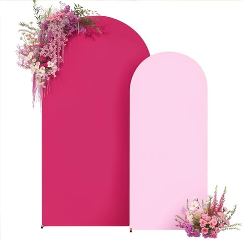 Pink Arch Backdrop Cover Set of 2 Hot Pink Arch Cover 7.2 and 6ft Wedding Arch Cover Stretchy Backdrop Bridal Baby Shower Birthday Party Arches Stand Covers Spandex by HBBMAGIC