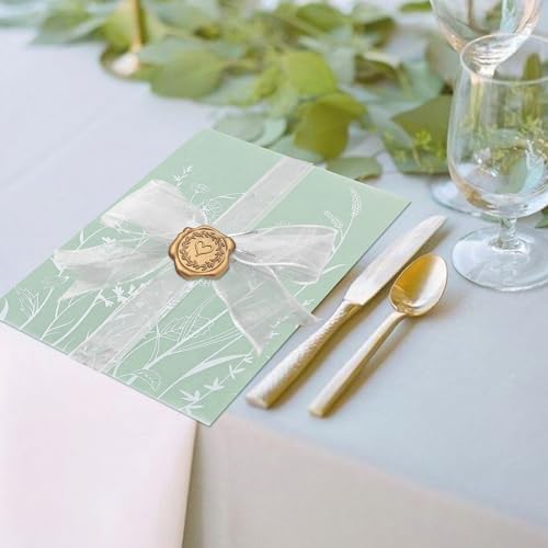 SWANGSA 100 Sets Wedding Invitations Wraps, Vellum Jackets for 5x7 Invitations & Self Adhesive Antique Gold Heart Wax Seal Stickers for Wedding Bridal Baby Shower Birthday Envelopes (White Wildflower) - Image 6