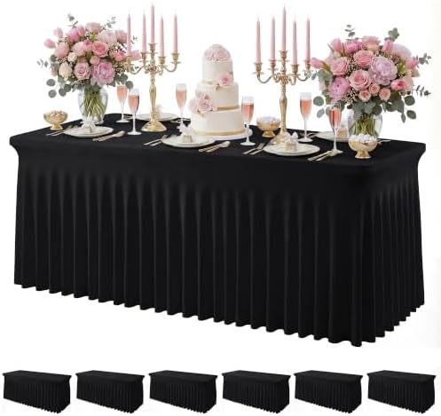 6 Pack Black Spandex Tablecloth for 6FT Rectangle Tables, Table Skirt 30x72 Inch Stretch Table Cloths Elastic Fitted Tables Cover for Wedding Parties Birthday Banquet Baby Shower Events by Baoszty