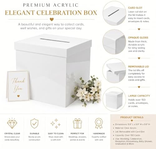 OnDisplay Luxe Acrylic Wedding Card Box with Lid - 10in Reception Money Box - Image 6